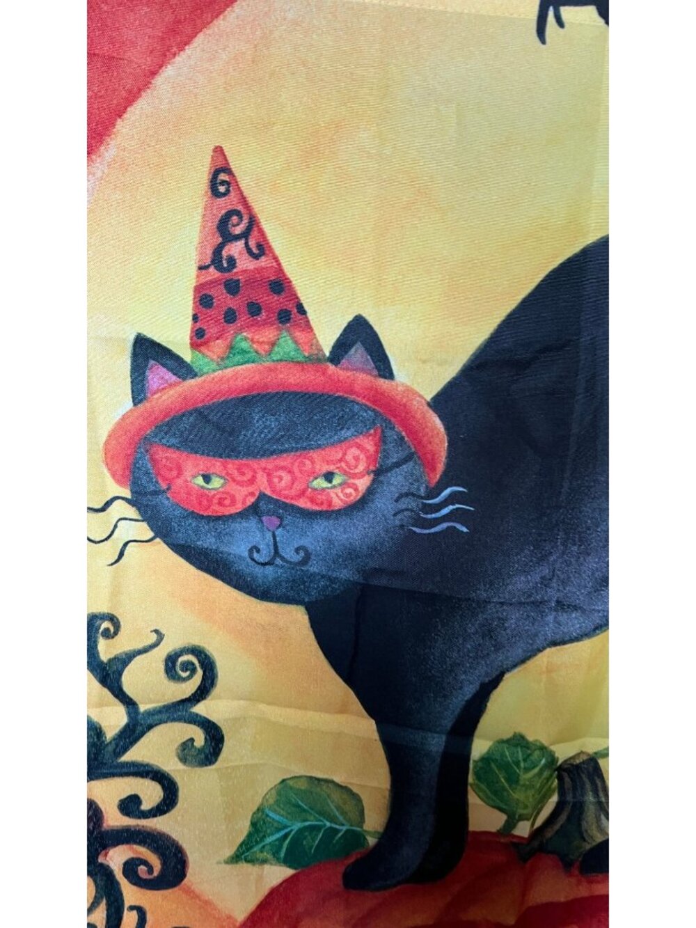 Sue Zipkin Halloween Black Cat Pumpkin Banner Wall Hanging Tapestry - Picture 2 of 5